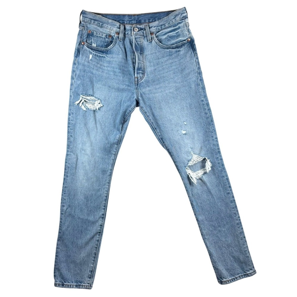 Vintage Levis 501 Jeans Skinny Distressed Big E Light Wash Button Fly Sz 32 / 14